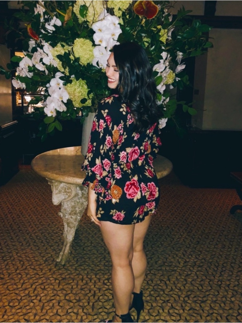 Angie Black Romper with Floral Print